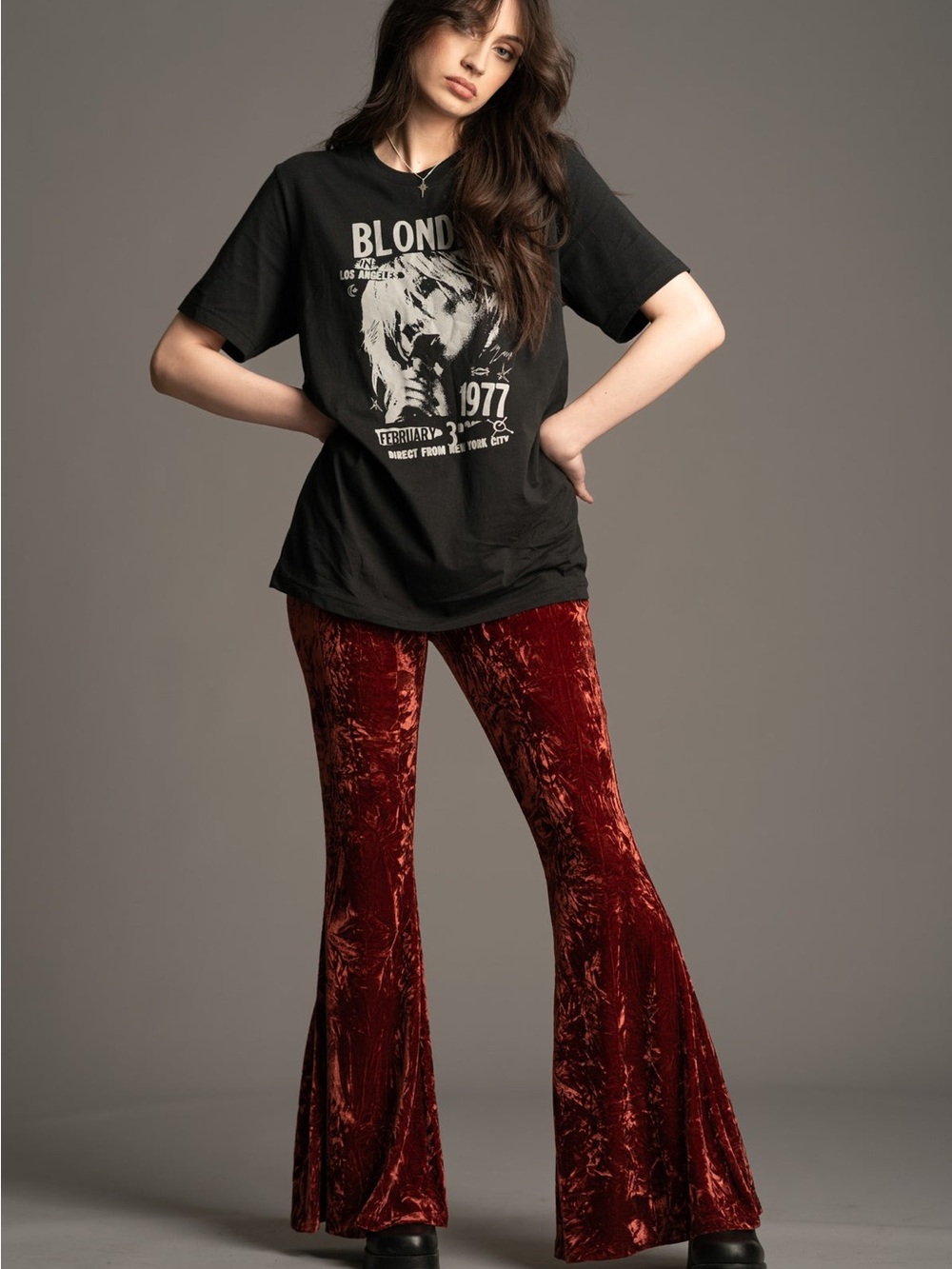 Little Lies Hendrix Rust Colored Crushed Velvet Flares